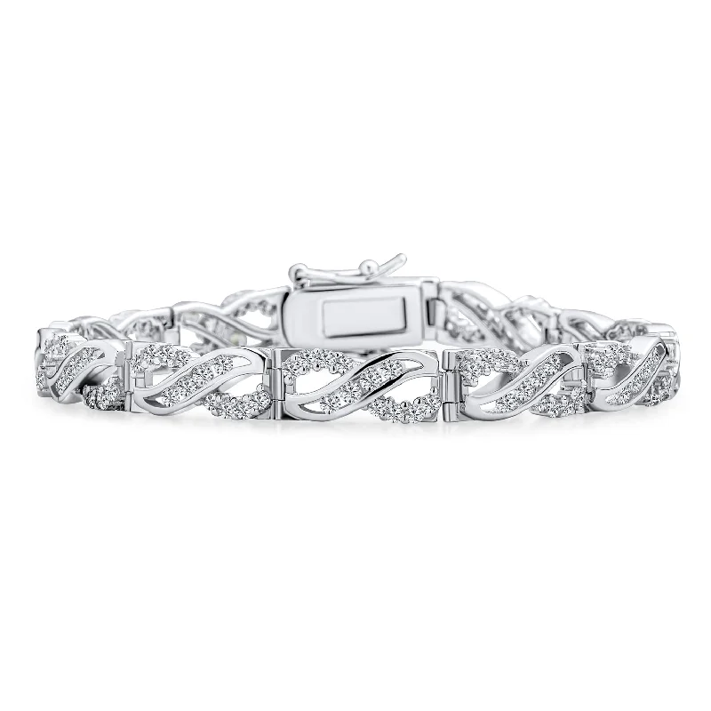 Ladies bracelets vintage estate pieces-Bridal Romantic CZ Infinity Tennis Bracelet in Sterling Silver 7.5 Inches