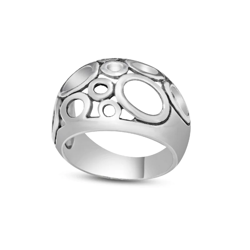 Ladies rings small batch designs-High Polished 925 Sterling Silver Open Bubble Design Ring - CR00803