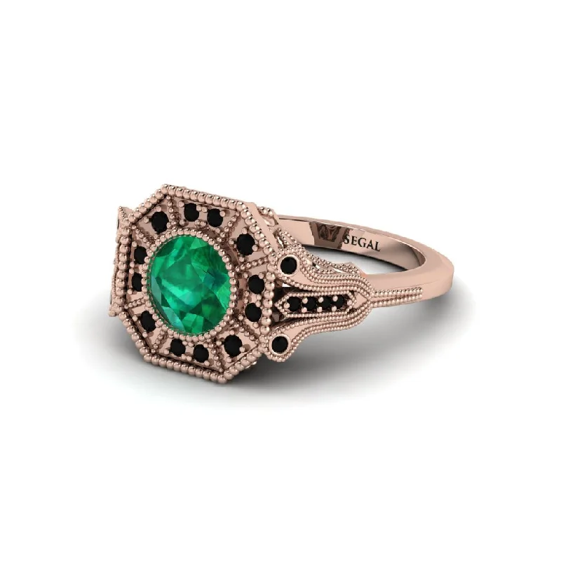 Ladies engagement rings yellow gold solitaires-Emerald 14K Gold Art Deco Engagement Ring - Erin No. 35