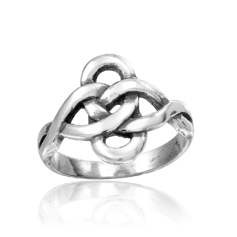 Ladies rings intricate contour designs-High Polished 925 Sterling Silver Linked Loop Ring - CR00814