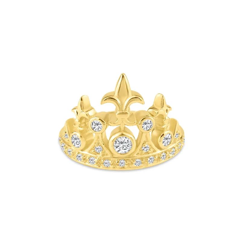 Ladies rings cushion cut rings-Silver 925 Gold Plated CZ Tiara Crown Ring - STR00540