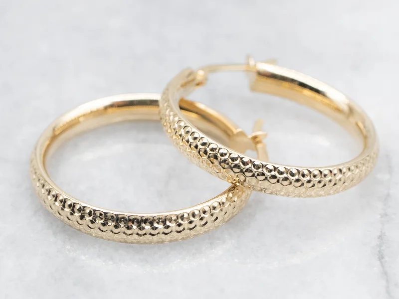 Ladies earrings dangling charm styles-Gold Textured Hoop Earrings