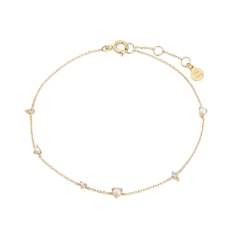 Ladies bracelets asymmetrical design picks-Andriana 14k Gold Pearl & White Sapphire Station Bracelet