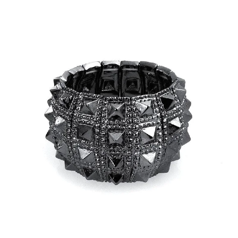 Ladies bracelets customer review favorites-Black Grey Goth Biker Stretch Bracelet for Men - Wide Cuff Punk Rock Jewelry