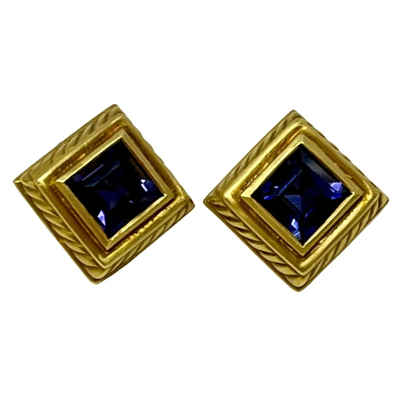 Ladies earrings oversized hoop styles-Fredericka 18K Gold Square Set Faceted Iolite Earrings