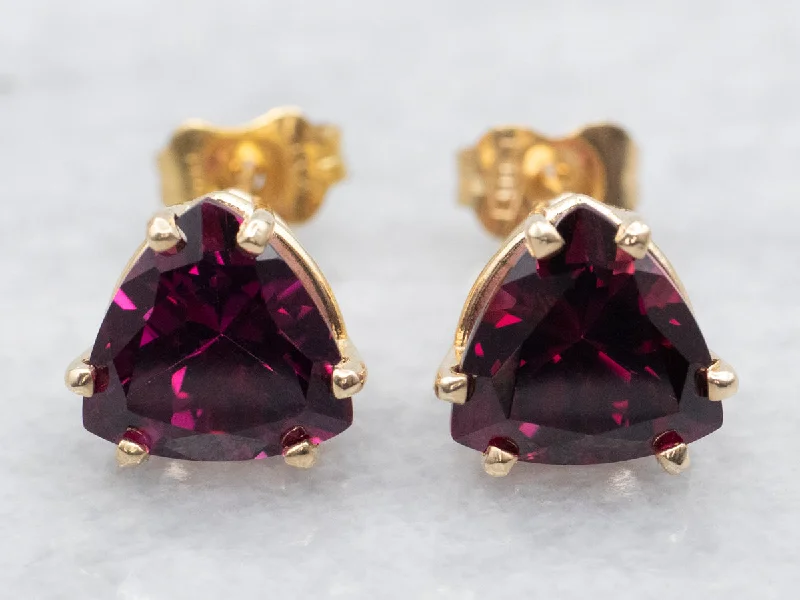 Ladies earrings iridescent finish designs-Trillion Cut Pink Tourmaline Stud Earrings