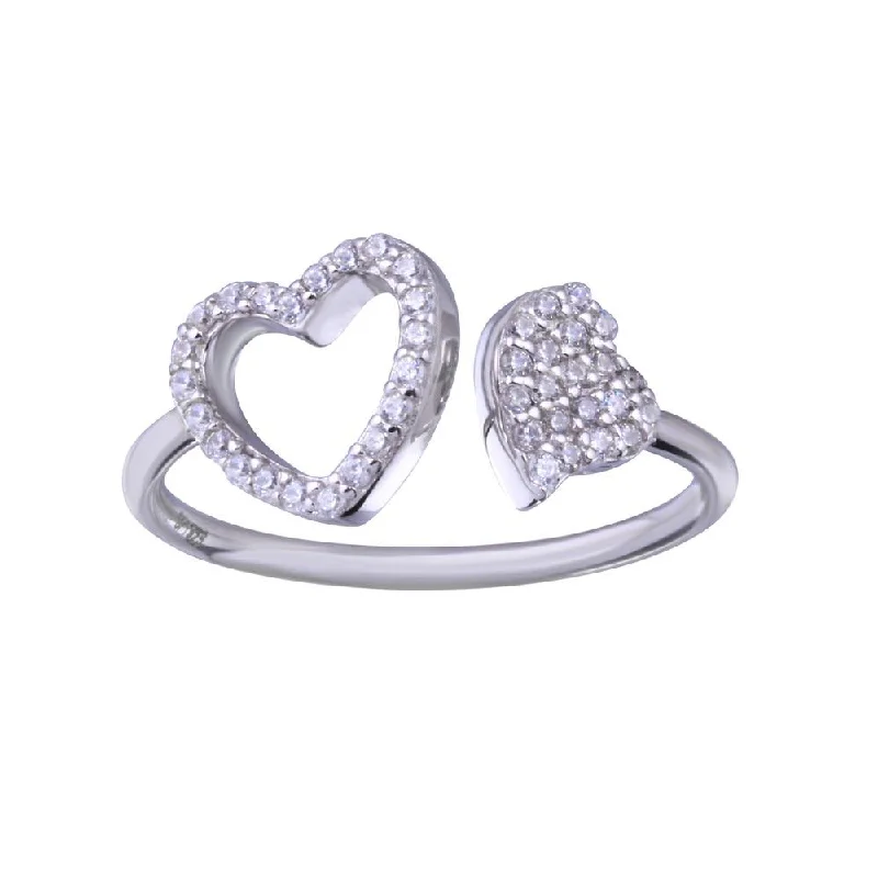 Ladies rings office-friendly elegance-Rhodium Plated 925 Sterling Silver Two Hearts with Clear CZ Ring - STR01148