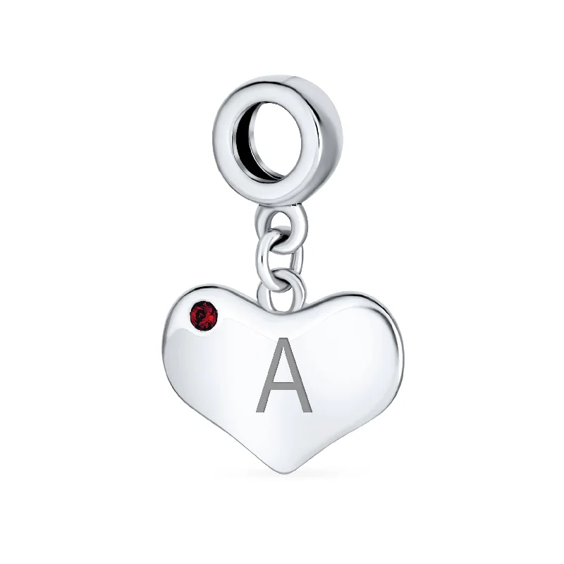 Ladies bracelets Middle Eastern designs-Initial Alphabet Bead Charm Red Ruby Crystal Heart Dangle for European Bracelet