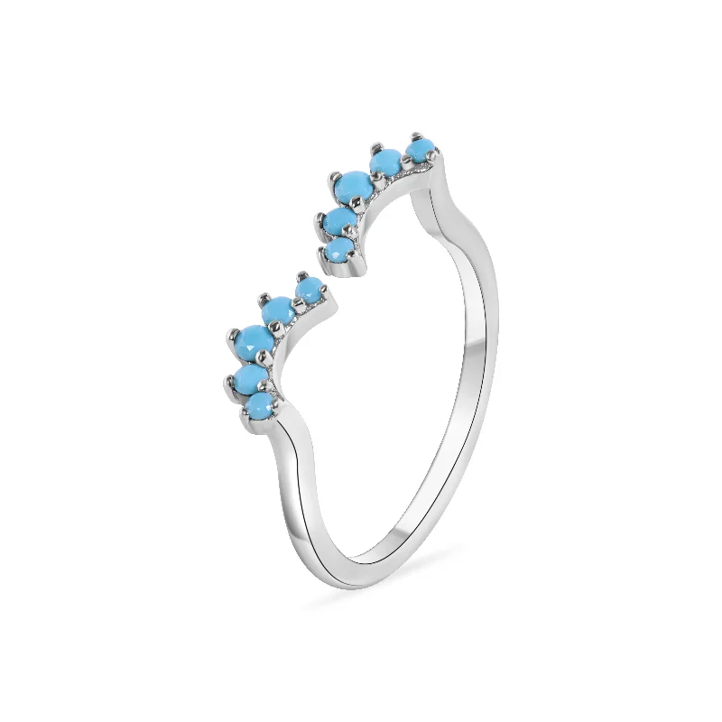 Ladies rings synthetic jewel options-Rhodium Plated 925 Sterling Silver Turquoise Wave Ring - BGR01309