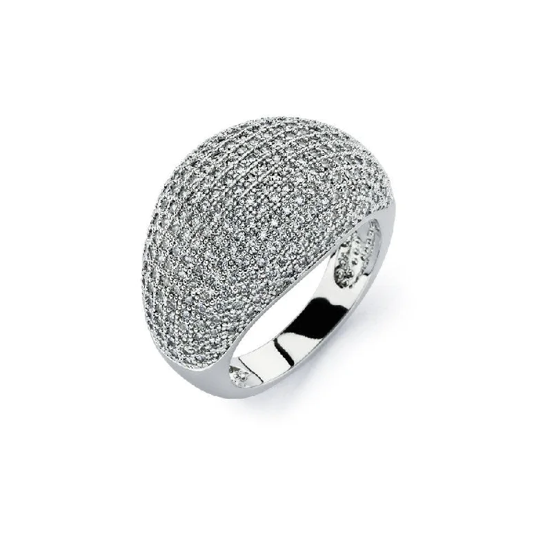 Ladies rings angled cut rings-Silver 925 Rhodium Plated Clear Micro Pave Set CZ Cigar Band Ring - BGR00756C