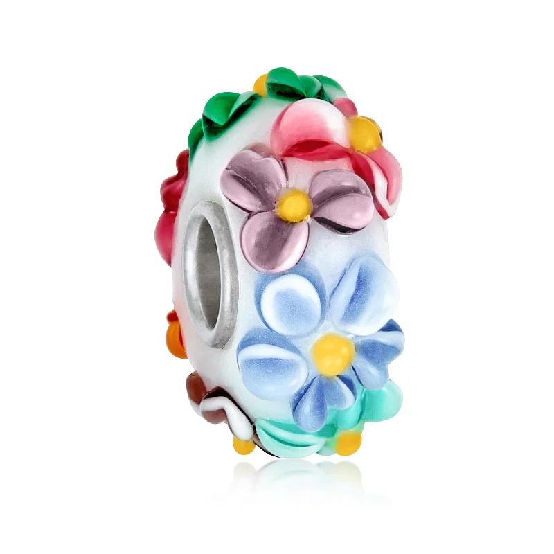 Ladies bracelets exclusive limited editions-Murano Glass Charm Bead Multi-Color Flower Design Fits European Bracelet