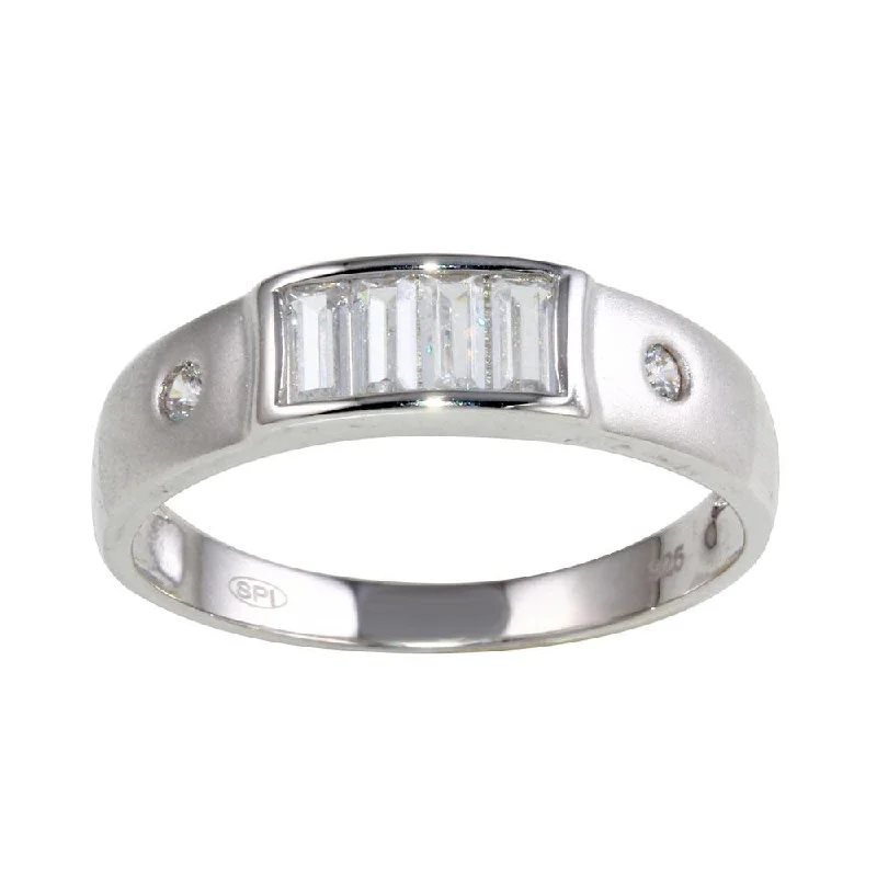 Ladies rings enamel detail rings-Rhodium Plated 925 Sterling Silver CZ Ring - GMR00119