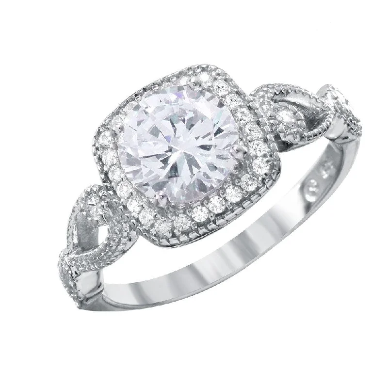 Ladies rings cross motif accents-Silver 925 Rounded Square Shaped Ring with CZ Centerpiece and Accents - BGR00991