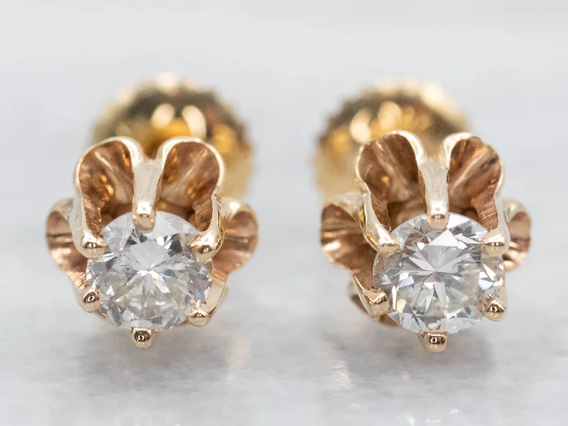 Ladies earrings French elegance styles-Buttercup Set Diamond Stud Earrings