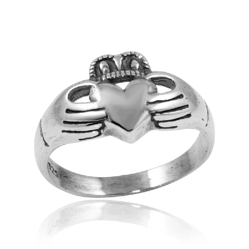 Ladies rings friendship bond rings-High Polished 925 Sterling Silver Claddagh Ring - CR00745