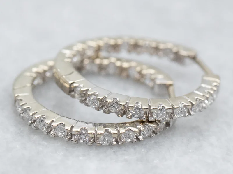 Ladies earrings uniform size styles-White Gold Diamond Hoop Earrings