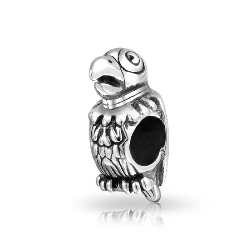 Ladies bracelets creative artistic styles-Polly Tropical Parrot Charm Bead in Oxidized Sterling Silver for European Bracelets