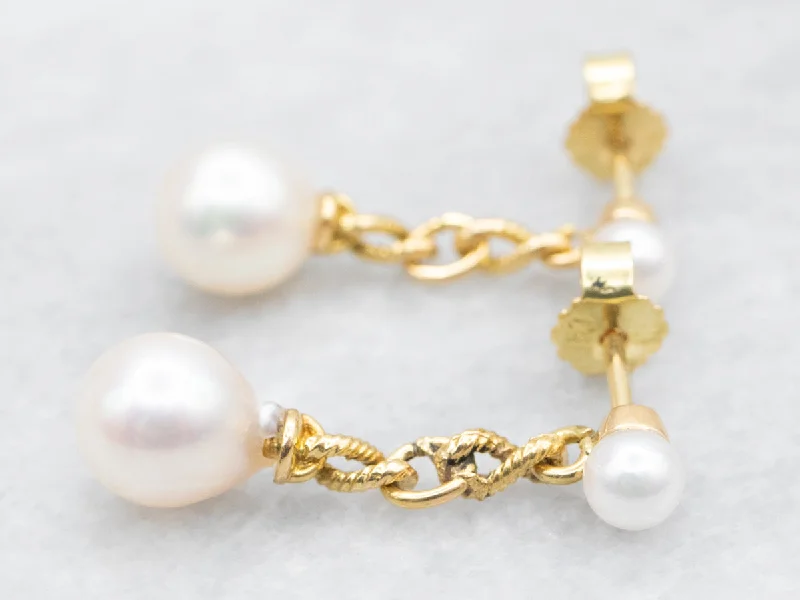 Ladies earrings baroque inspired designs-Twisting Gold Pearl Drop Earrings