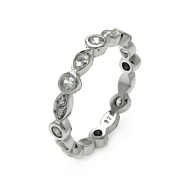 Ladies rings pastel tone styles-Silver 925 Rhodium Plated CZ Stackable Eternity Ring - STR00181