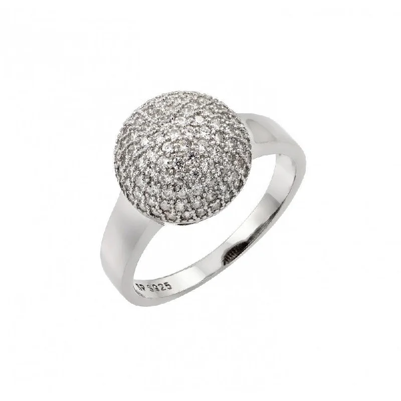 Ladies rings surrealist style designs-Silver 925 Rhodium Plated Round Ball Clear CZ Ring - STR00939