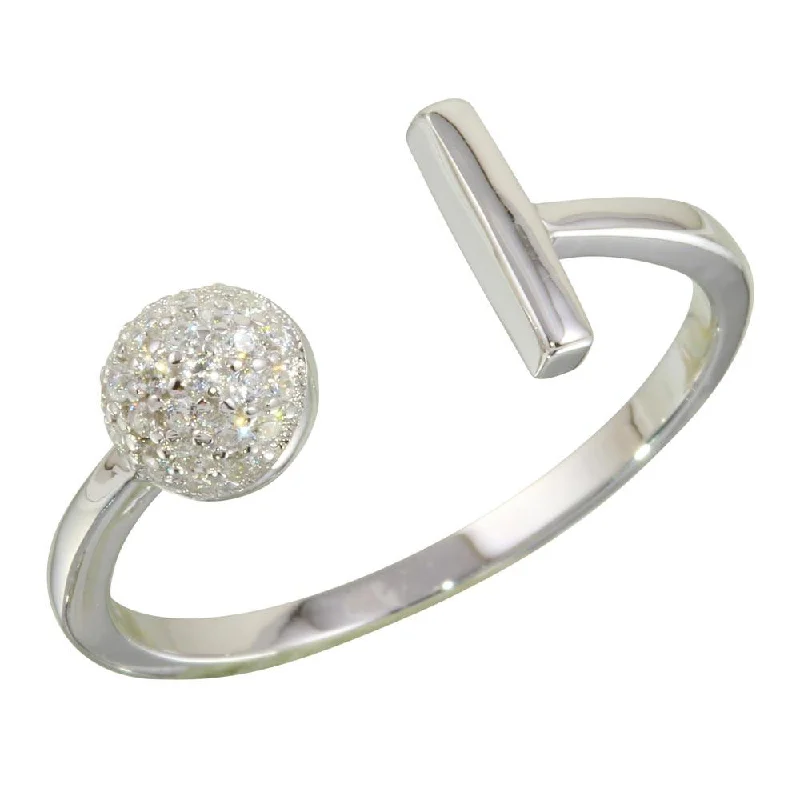 Ladies rings mature sophisticated styles-Rhodium Plated 925 Sterling Silver Open Bar and Half Circle Ring with CZ - STR01079