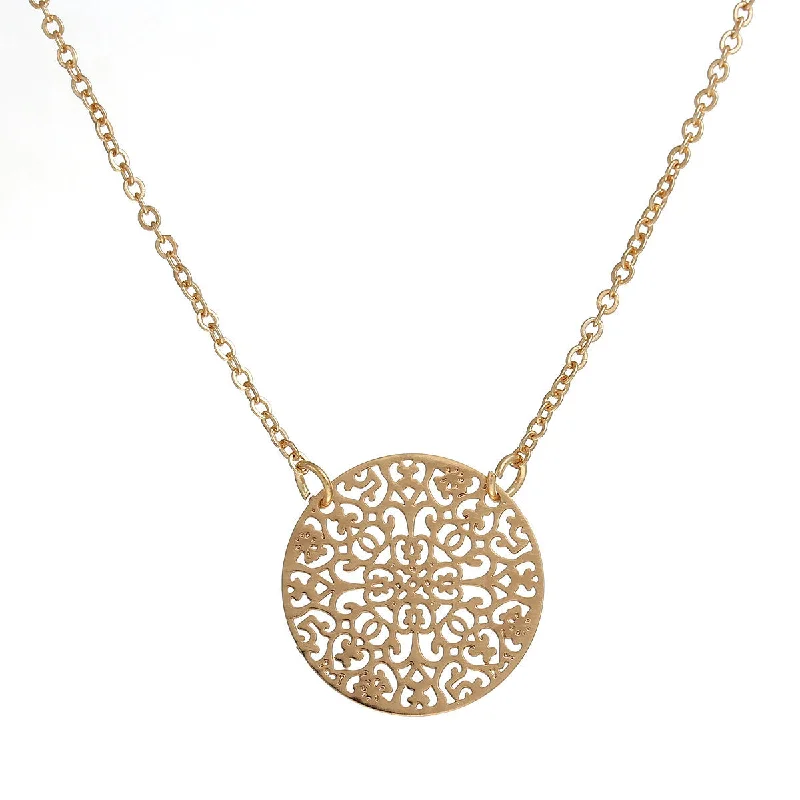 Ladies necklaces budget-friendly finds-SEXY SPARKLES Filigree Pendant Necklace with Round Pendant Flower