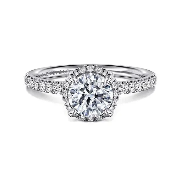 Ladies engagement rings spring diamond cuts-Suede - 14K White Gold Round Hidden Halo Diamond Engagement Ring (Setting Only)