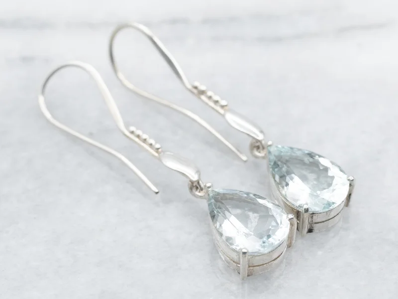 Ladies earrings cubist style designs-Sterling Silver Aquamarine Drop Earrings