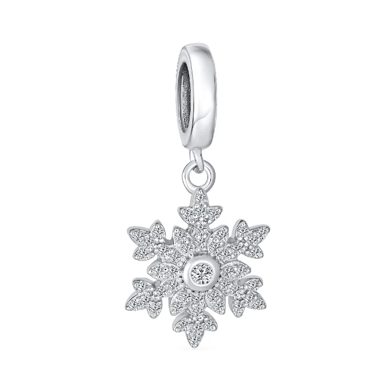 Ladies bracelets ombre effect designs-Frozen CZ Christmas Charm Bead Sparkling Snowflake for European Bracelets