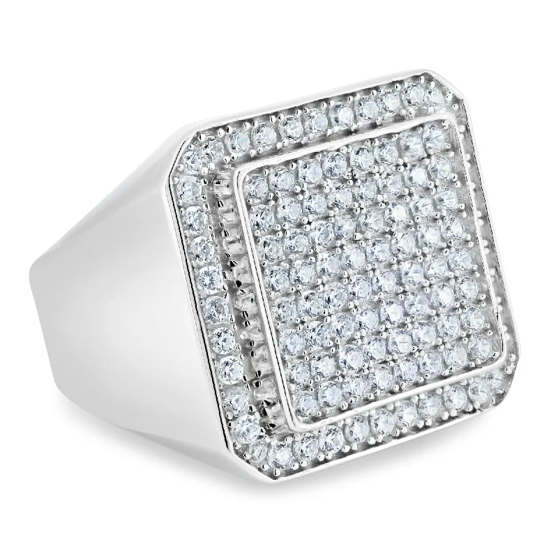 Ladies rings polished gemstone styles-Rhodium Plated 925 Sterling Silver CZ Encrusted Ring - GMR00350