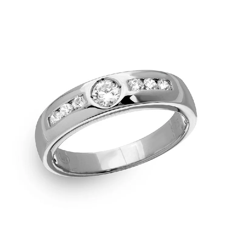 Ladies rings earthy tone designs-Silver 925 Rhodium Plated Eternity Ring with CZ - GMR00135