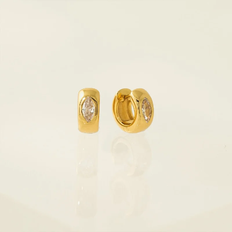 Ladies earrings nameplate style earrings-Gold Marquise Chunky Huggie Hoop Earrings