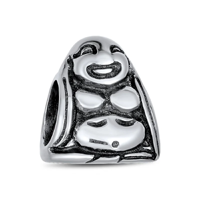 Ladies bracelets single band bracelets-Asian Laughing Buddha Charm Bead Sterling Silver Fits European Bracelet