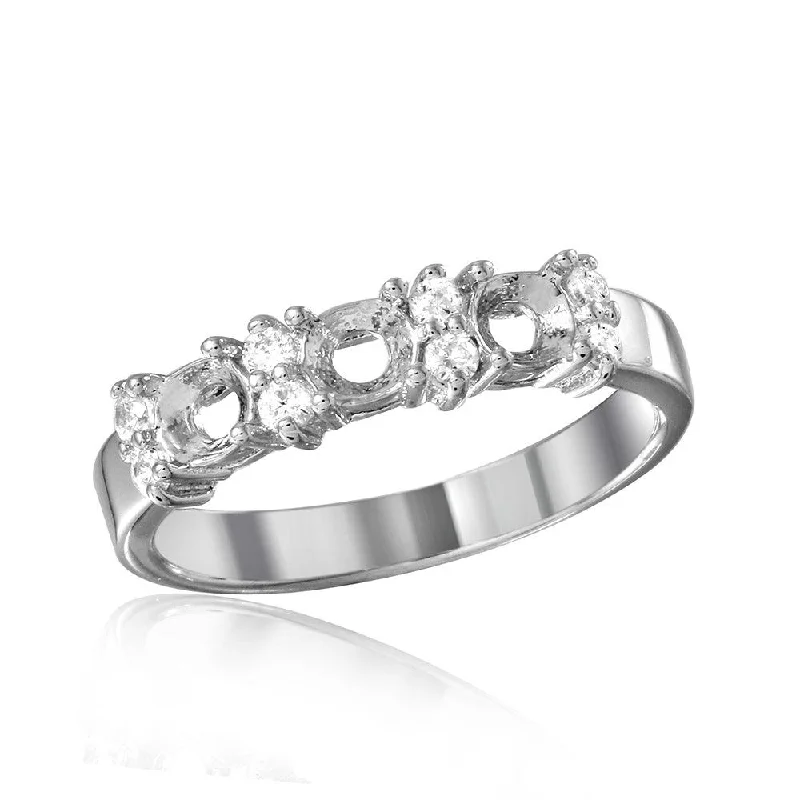 Ladies rings compact size styles-Silver 925 Rhodium Plated 3 Mounting Stone Ring with CZ - BGR01210