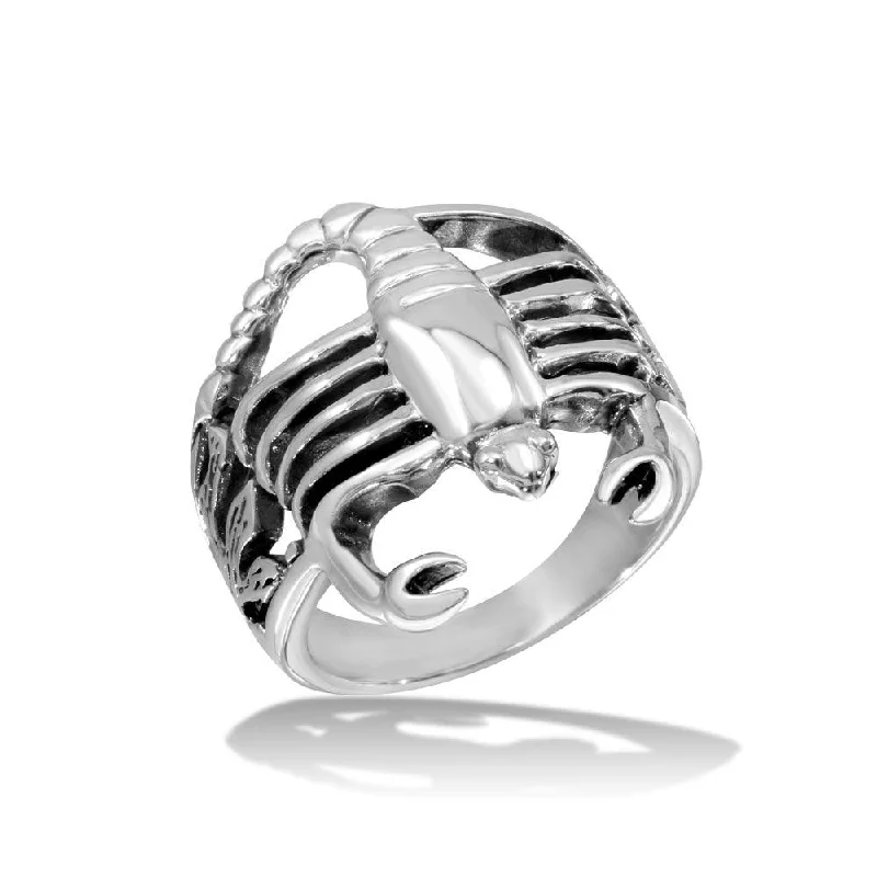 Ladies rings wave pattern rings-High Polished 925 Sterling Silver Scorpion Ring - CR00723