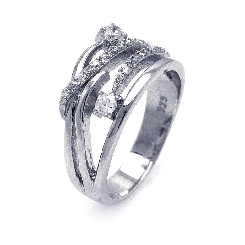 Ladies rings mixed cut rings-Silver 925 Rhodium Plated CZ Intertwined Ring - STR00511