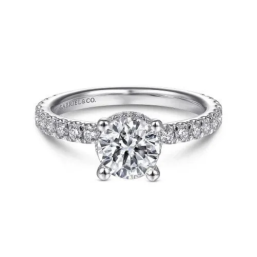 Ladies engagement rings faceted solitaires-Alina - 14K White Gold Hidden Halo Round Diamond Engagement Ring (Setting Only)