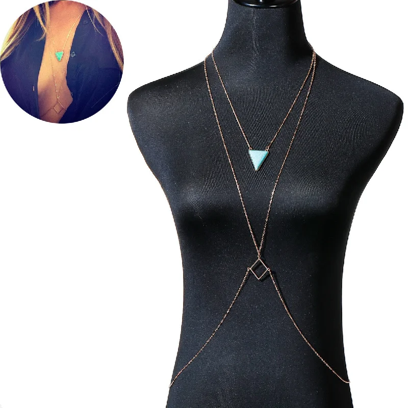 Ladies necklaces art deco elegance-Bikini Beach Crossover Harness Necklace Waist Belly Body Chain Jewelry