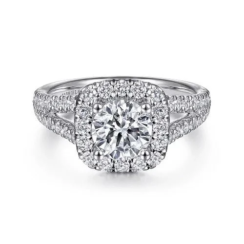 Ladies engagement rings celebrity diamond bands-James - 14K White Gold Cushion Halo Round Diamond Engagement Ring