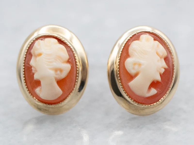 Ladies earrings baroque inspired designs-Cameo Stud Earrings