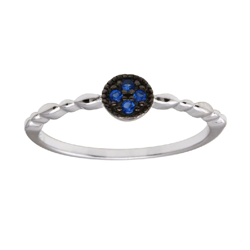 Ladies rings Thai intricate rings-Rhodium Plated 925 Sterling Silver Round Shape 4 Blue CZ Ring - BGR01228BLU