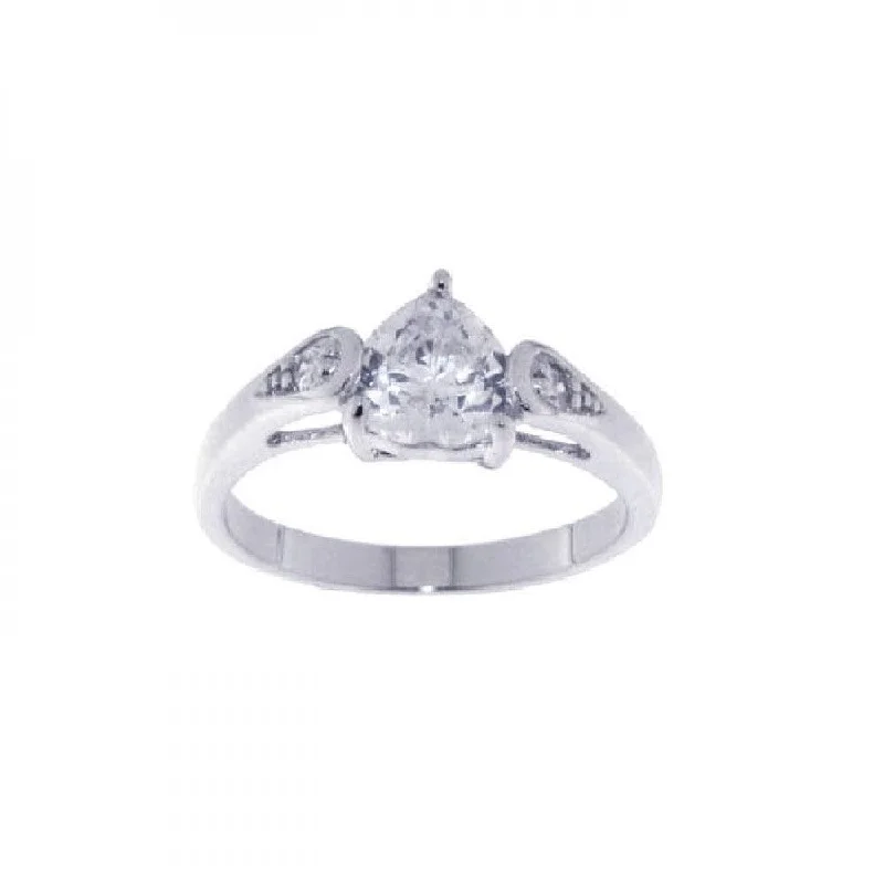 Ladies rings hammered craft looks-Silver 925 Rhodium Plated Clear Center CZ Ring - STR00579