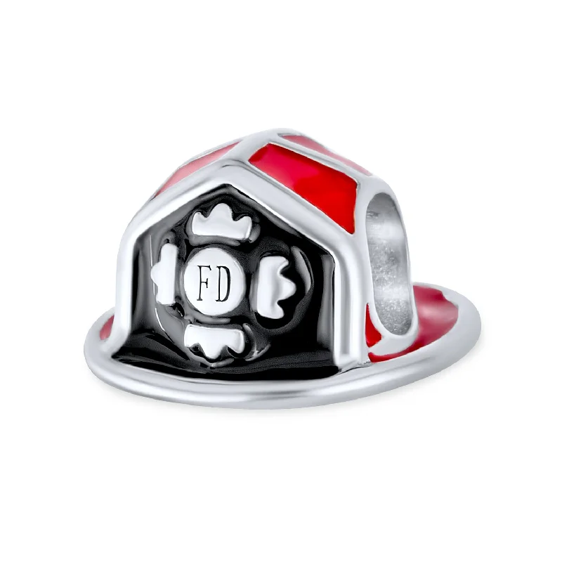 Ladies bracelets sunken gem designs-Firefighter Hat Charm Bead Sterling Silver for European Bracelet