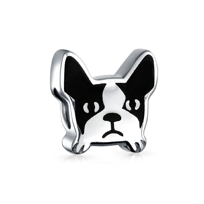 Ladies bracelets timeless wedding styles-French Bulldog Charm Bead Black White Enamel Sterling Silver for Bracelets