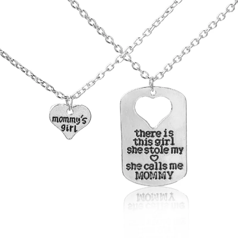 Ladies necklaces triple stone necklaces-SEXY SPARKLES 2 piece necklace inch  Mommy's Girl inch  and inch There is this girl she stole my heart she calls me Mommyinch  2 Pc Jewelry Necklace