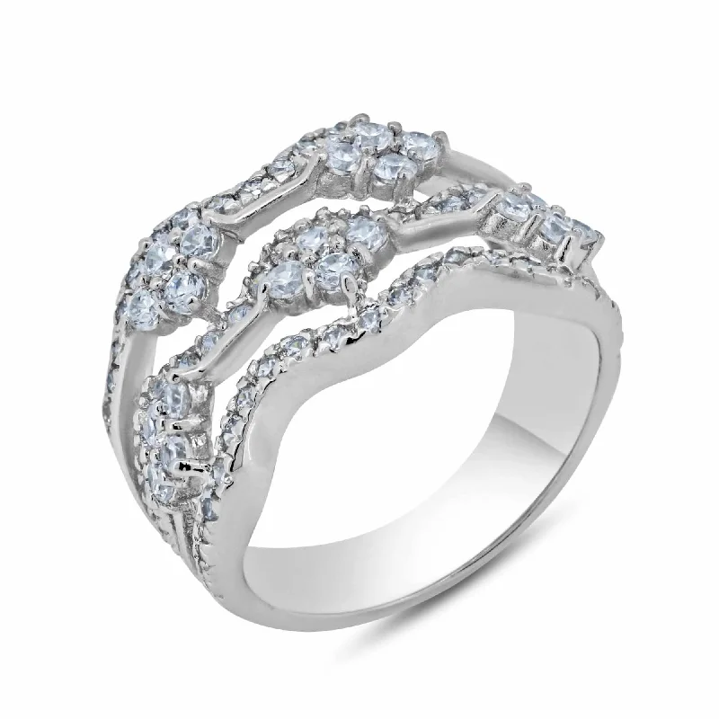 Ladies rings 2025 style trends-Silver 925 Rhodium Plated Clear CZ Wave Ring - BGR00247