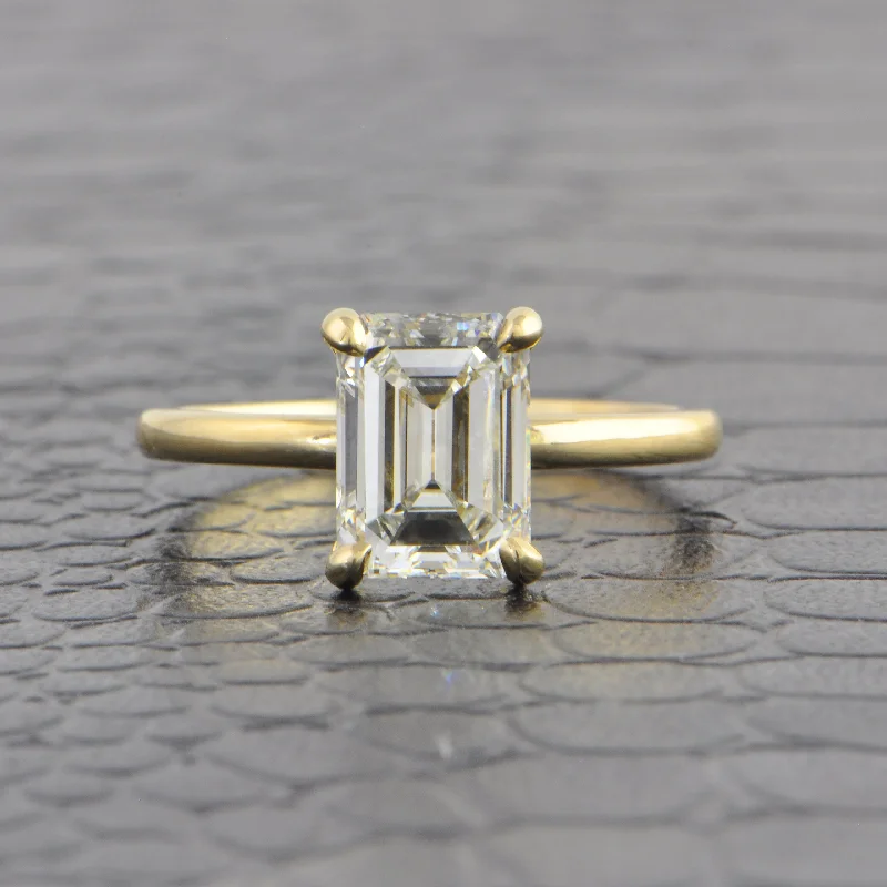 Ladies engagement rings luxurious gemstone-GIA 2.01 ct. I-VVS2 Emerald Cut Diamond Engagement Ring in Yellow Gold