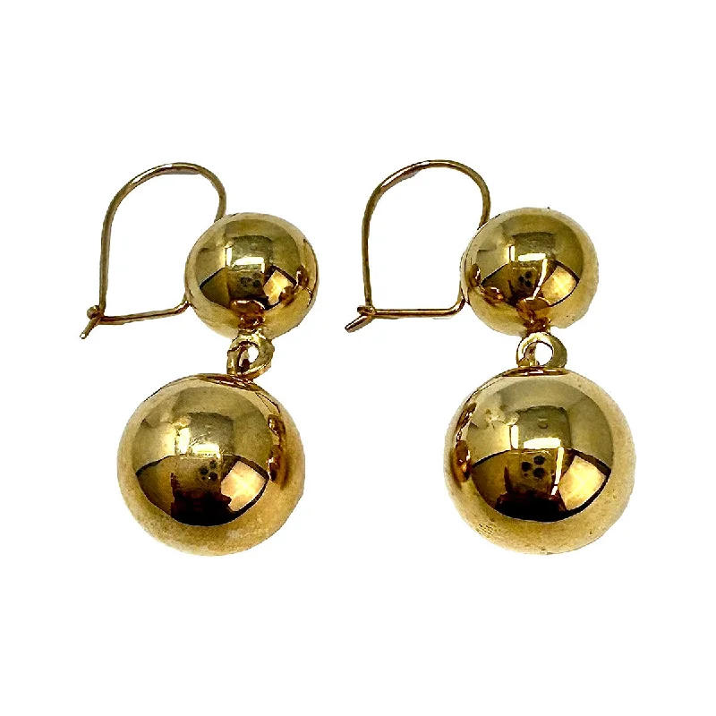 Ladies earrings blue diamond designs-14K Gold Double Ball Earrings