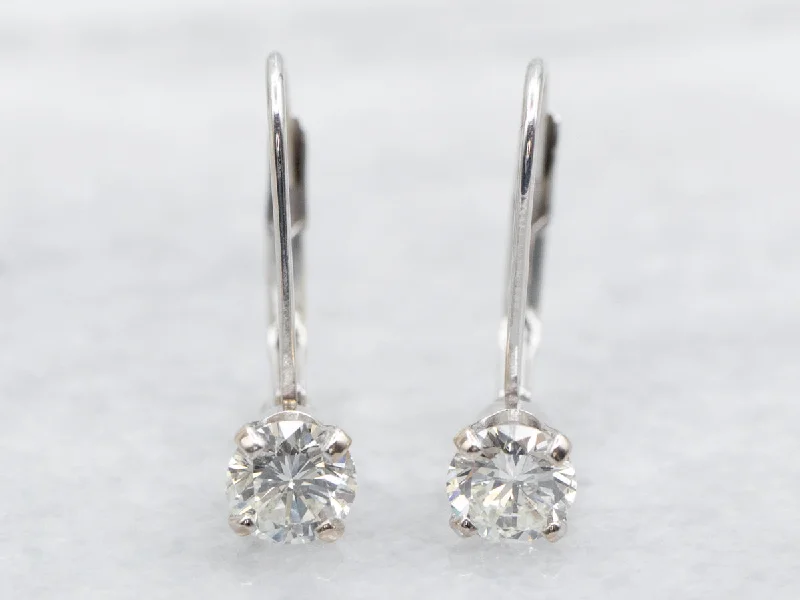 Ladies earrings knot symbol designs-White Gold Diamond Drop Earrings