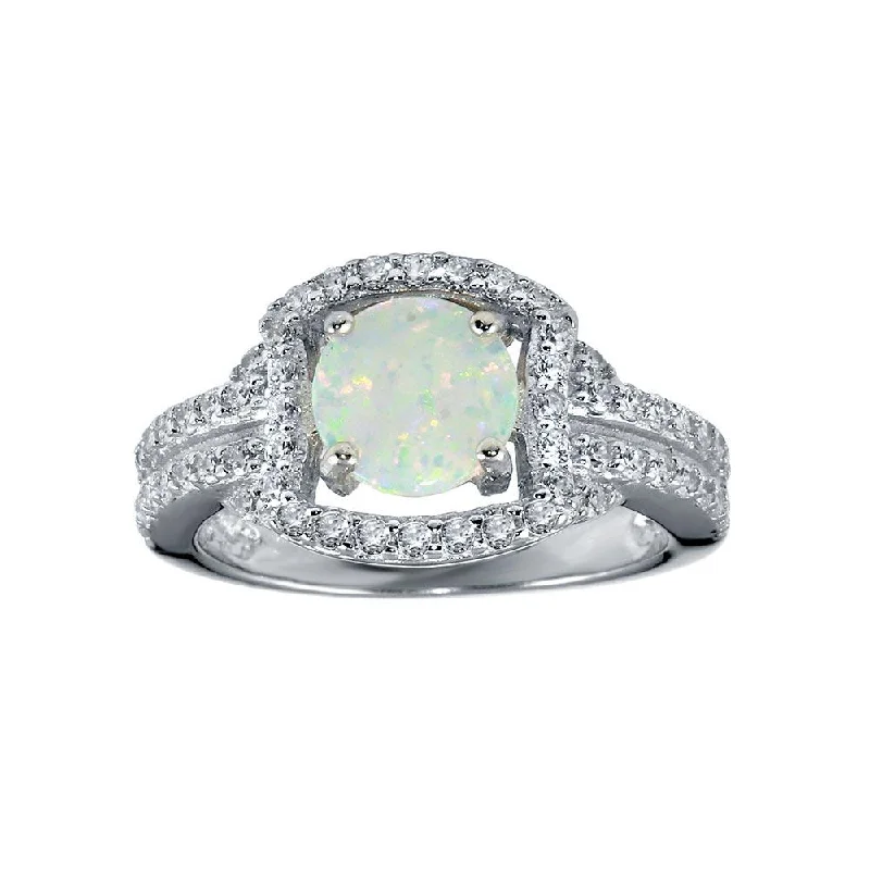 Ladies rings radiant shine styles-Rhodium Plated 925 Sterling Silver Square Opal Stone Ring - BGR01292